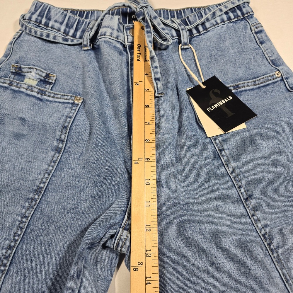 Flamingals Womens High Waist Wide Leg Paperbag Jeans Skater 90s Punk Festival - Picture 7 of 11